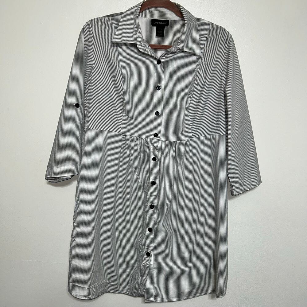 Lane Bryant 14/16 Striped Roll Tab Sleeve Tunic Shirt
